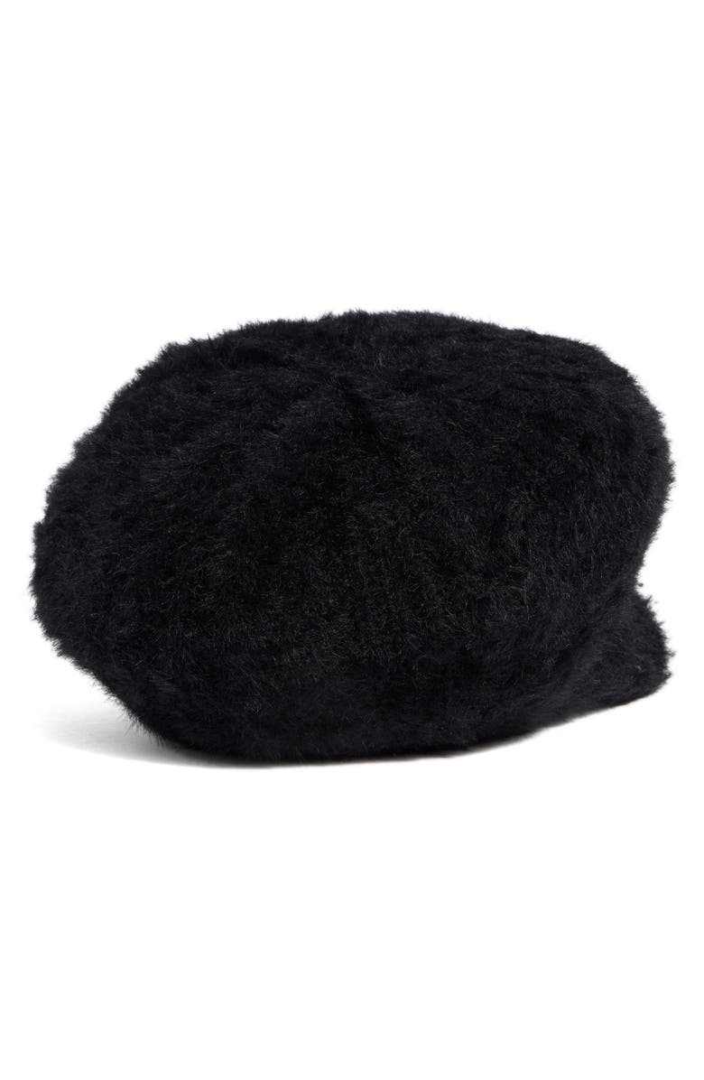 Nine West Eyelash Knit Newsboy Cap, Alternate, color, Black
