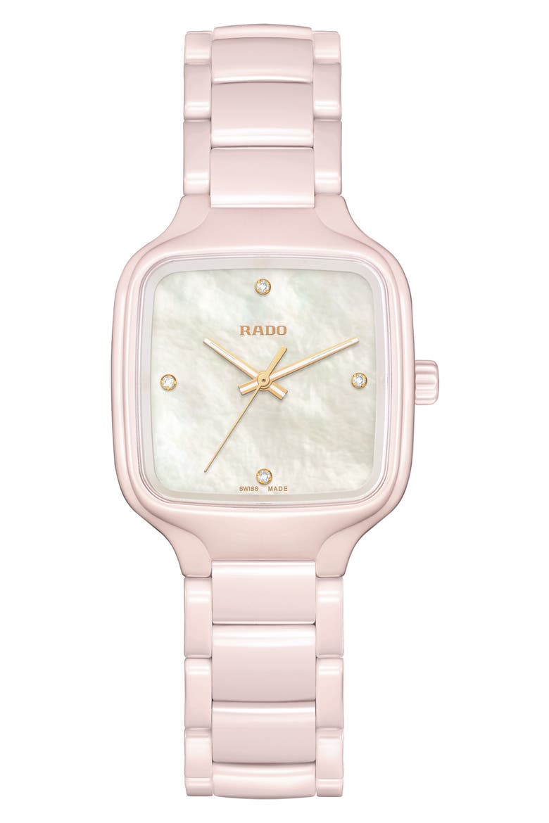 True Square Diamond Mother-of-Pearl Bracelet Watch, 29mm, Main, color, WHITE MOP