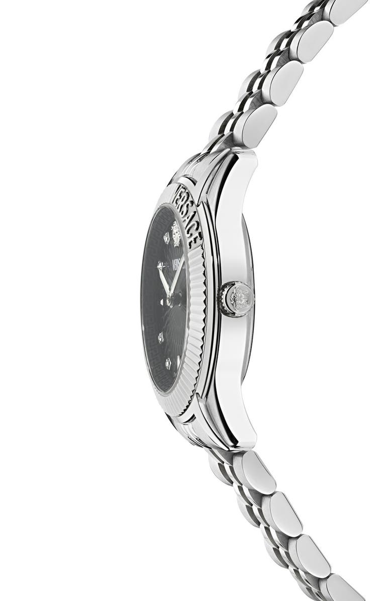 Versace Greca Time Diamond Bracelet Watch, 30mm, Alternate, color, Stainless Steel