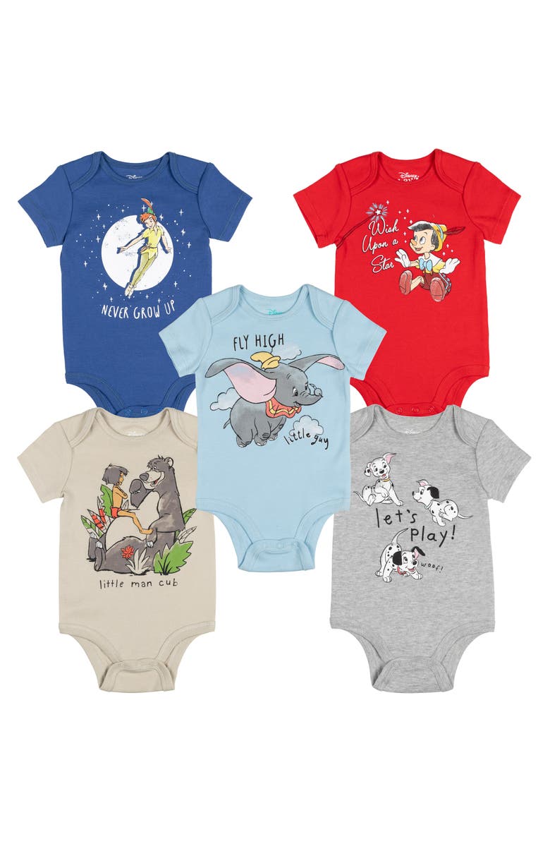 Disney 5-Pack One Piece Bodysuits, Main, color, Navy Red Blue Grey