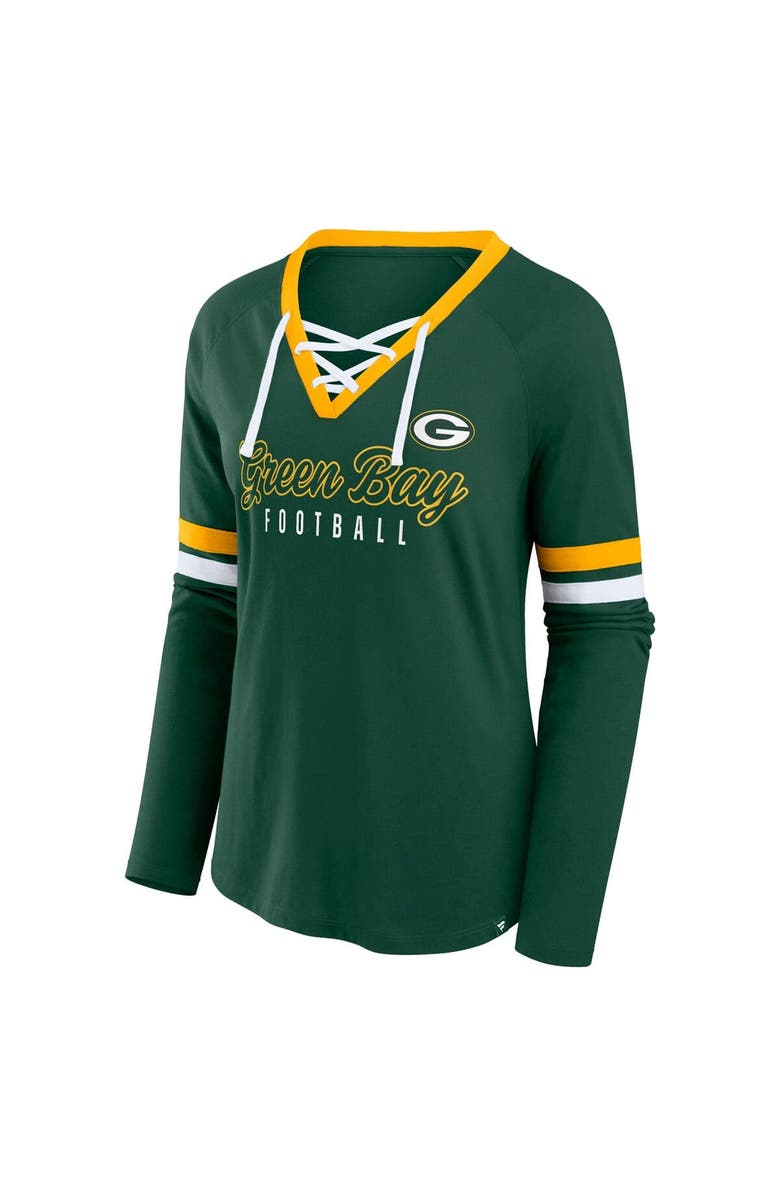 FANATICS Women's Fanatics Green Green Bay Packers Plus Size Won & Done Lace-Up V-Neck Long Sleeve T-Shirt, Alternate, color, 