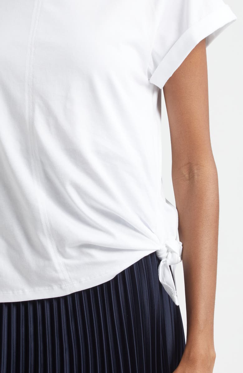 3.1 Phillip Lim Mixed Media T-Shirt & Pleated Skirt Dress, Alternate, color, White-Midnight