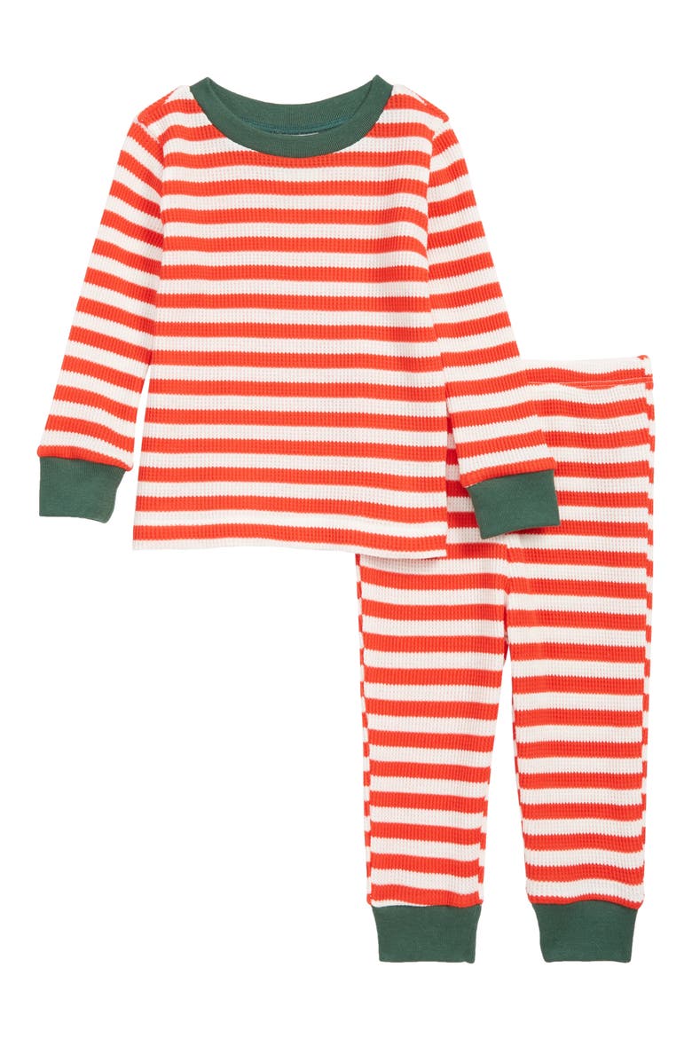 Thermal Fitted Two-Piece Pajamas, Main, color, RED BLOOM EVEN STRIPE