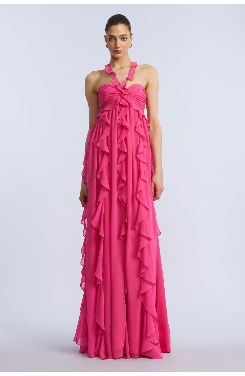 BCBGMAXAZRIA Ruffle Chiffon Gown, Alternate, color, Fuchsia Purple