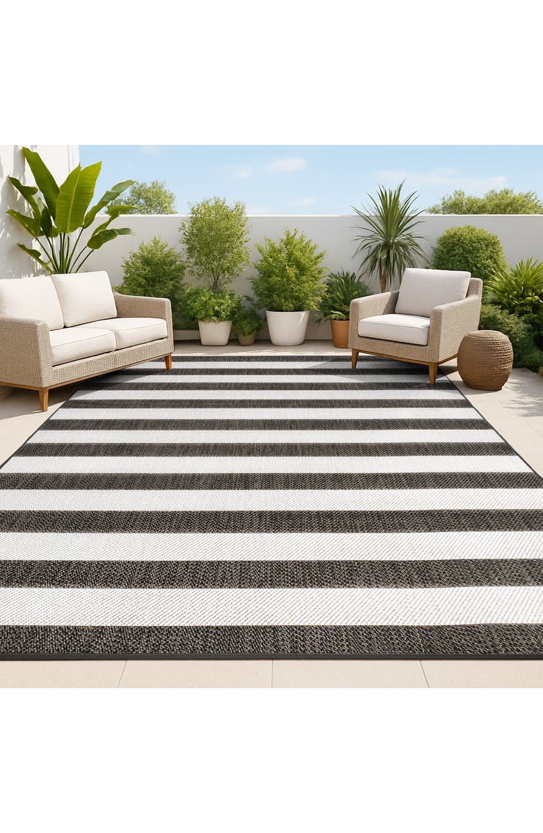 JONATHAN Y Negril Two-Tone Wide Stripe Indoor/Outdoor Area Rug, Alternate, color, Black/Cream