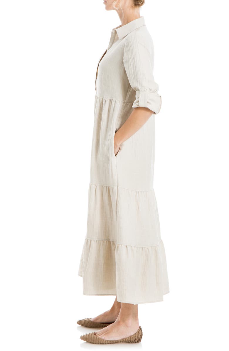MAX STUDIO LONDON Tiered Long Sleeve Gauze Shirtdress, Alternate, color, Heather Oatmeal