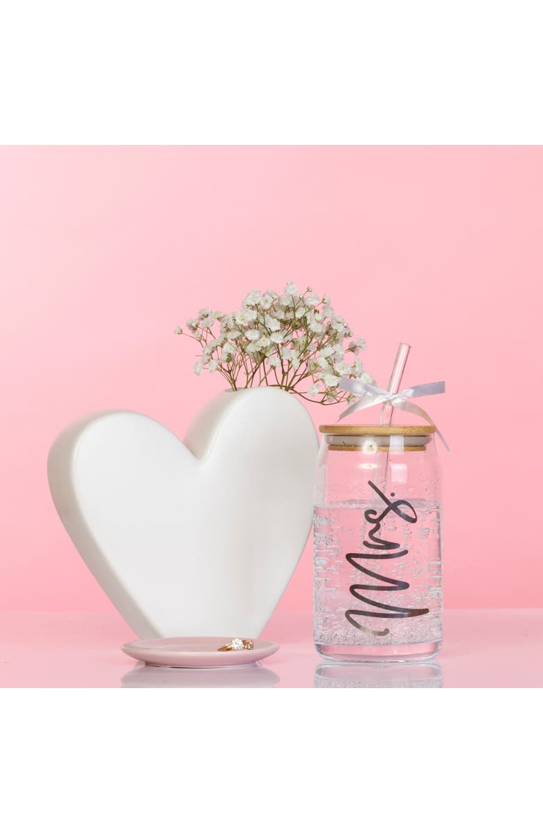 Totalee Gift Mrs Glass Cup w/ Lid and Straw Glass Clear 16 oz, Alternate, color, Clear