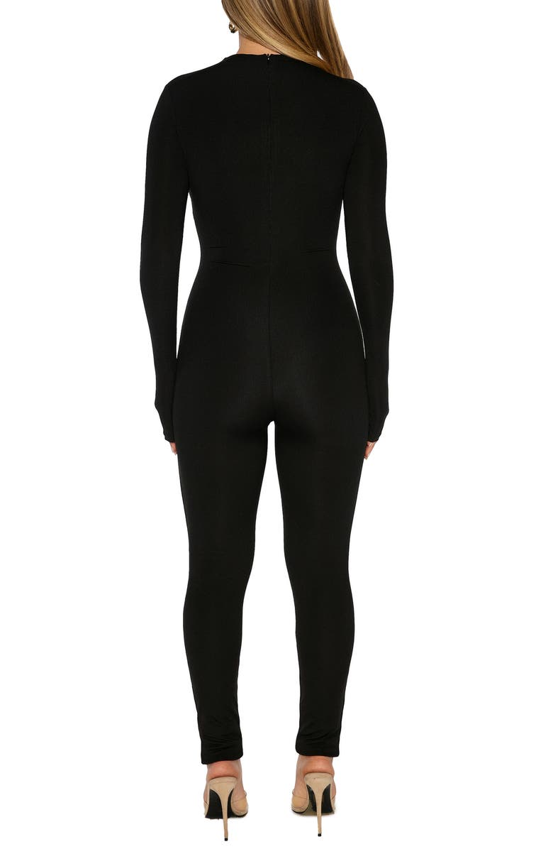 Naked Wardrobe Ribbed Mock Neck Jumpsuit, Alternate, color, Black