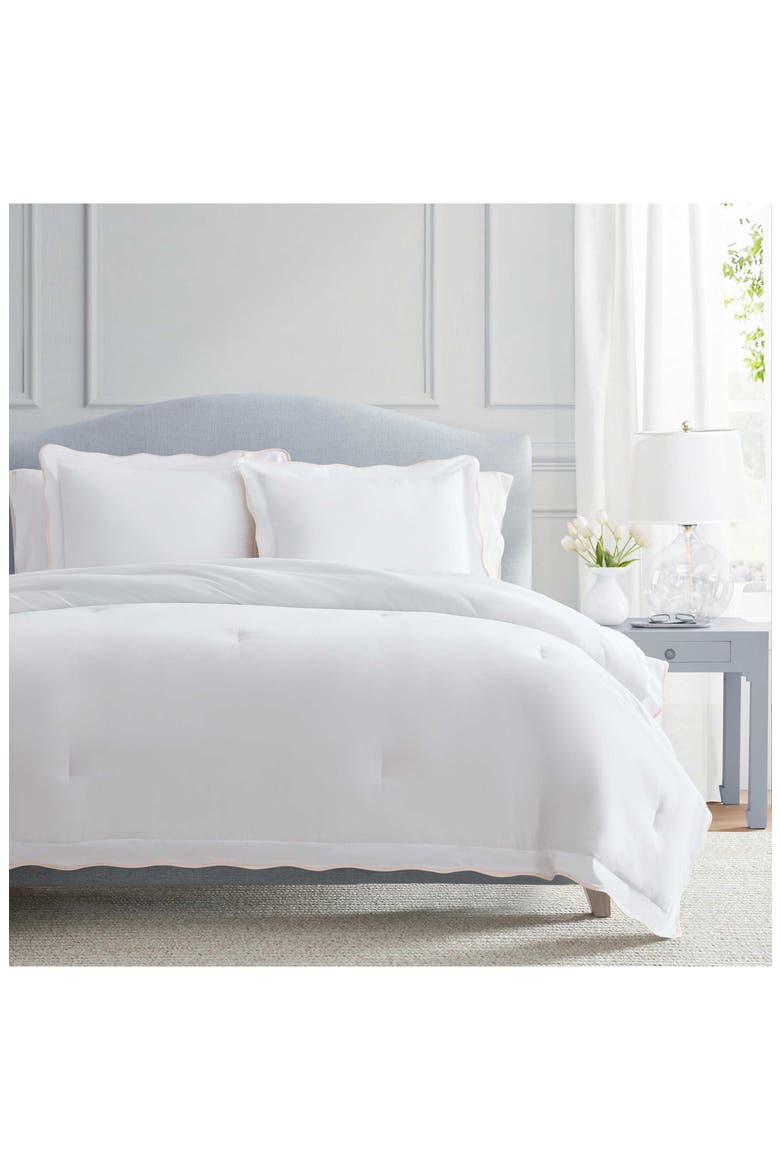 Simple Scallop Cotton Percale Duvet Cover Set, Alternate, color, WHITE/ SOFT PINK