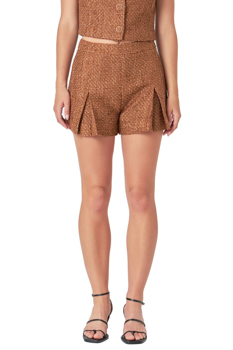 Pleated Tweed Shorts, Main, color, CAMEL