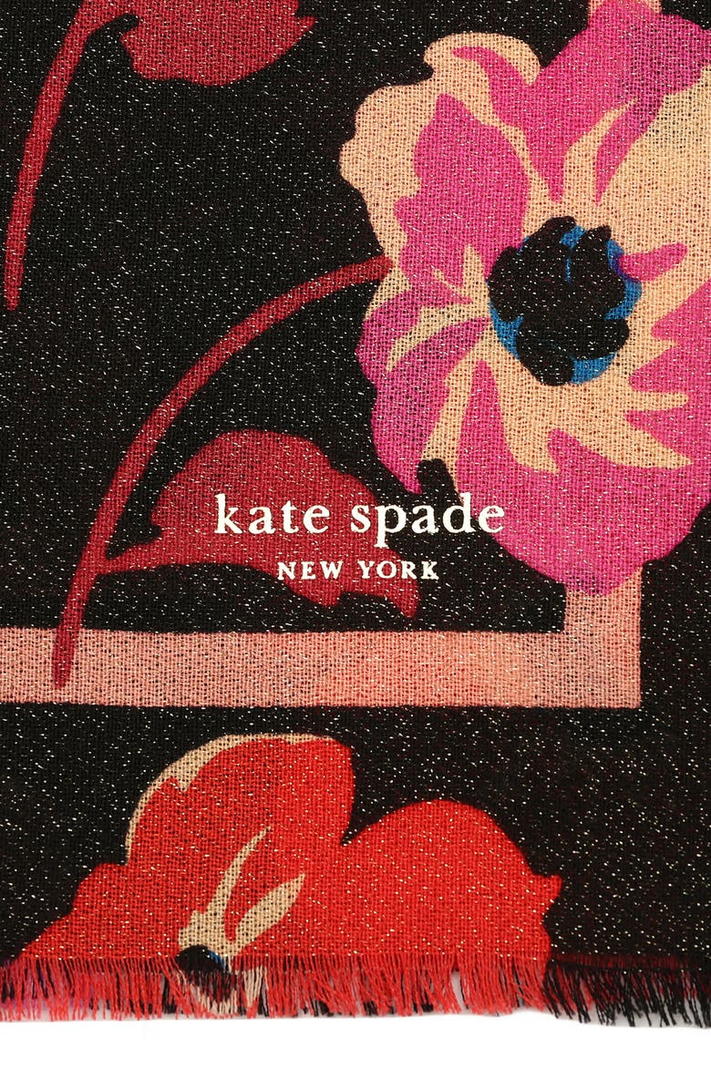 Kate Spade New York fall poppies wool blend oblong scarf, Alternate, color,