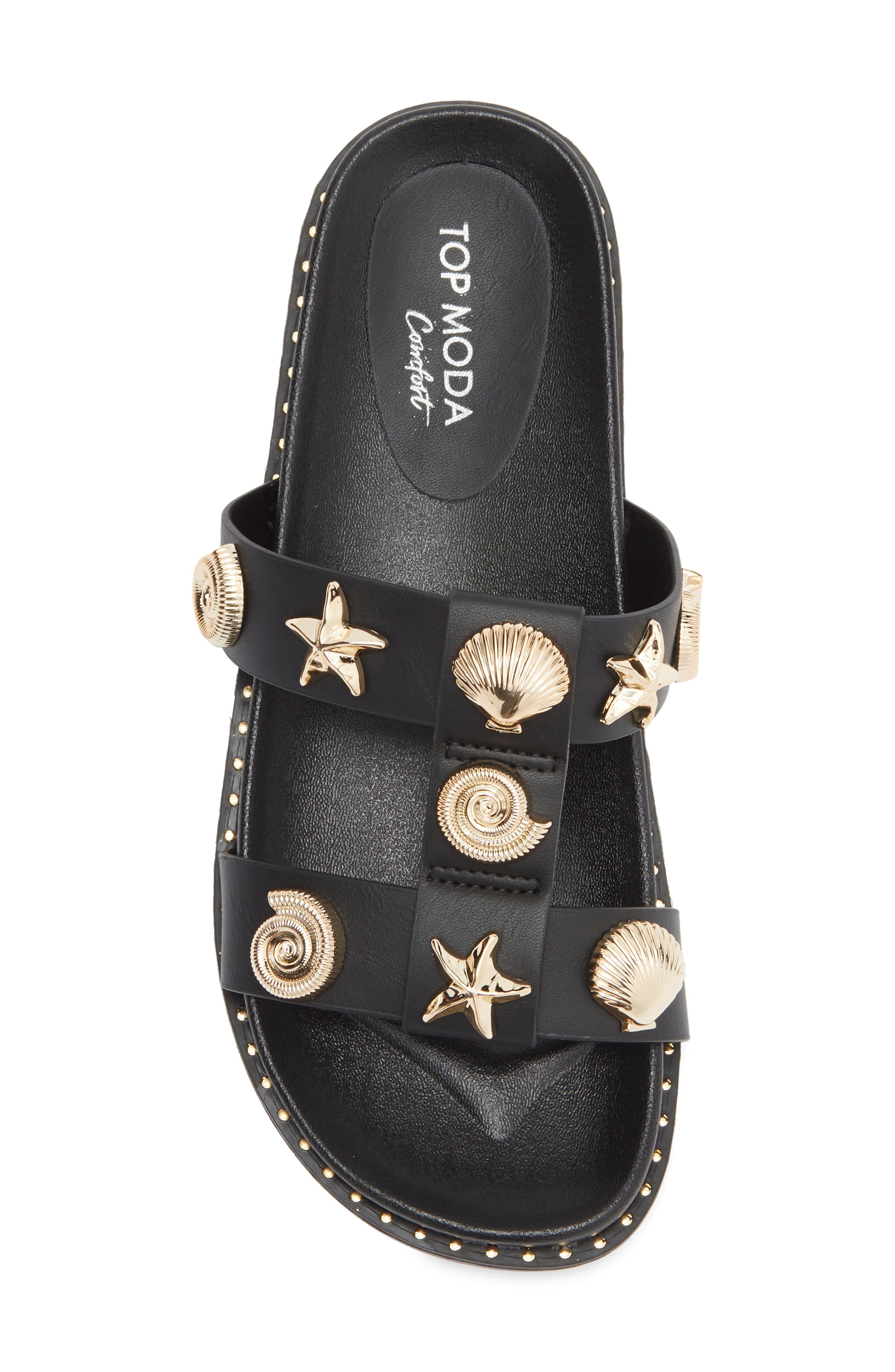 TOP MODA Sailor Slide Sandal, Alternate, color, Black Pu