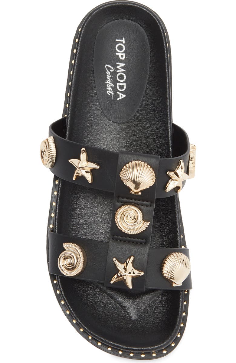 TOP MODA Sailor Slide Sandal, Alternate, color, Black Pu