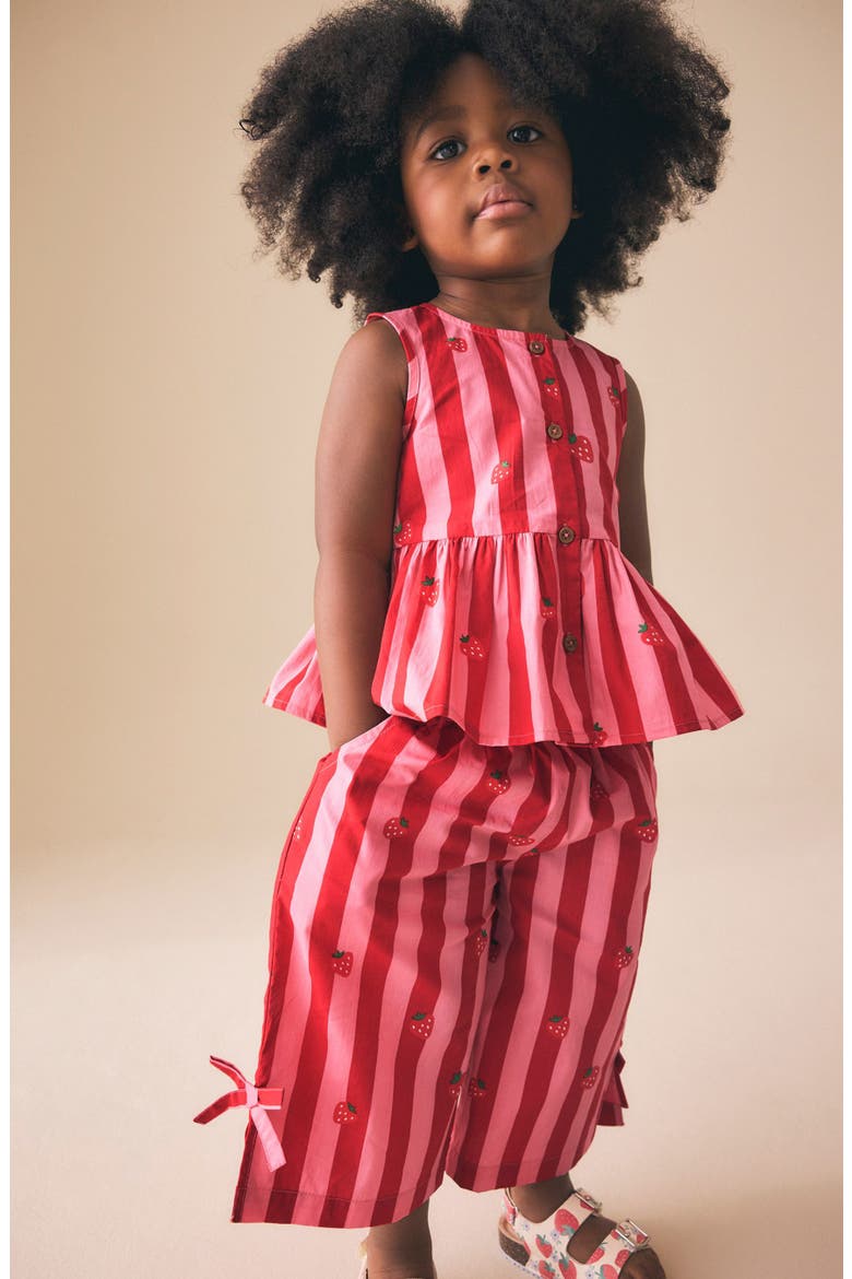 Kids' Strawberry Stripe Peplum Top & Pants Set, Alternate, color, PINK MULTI