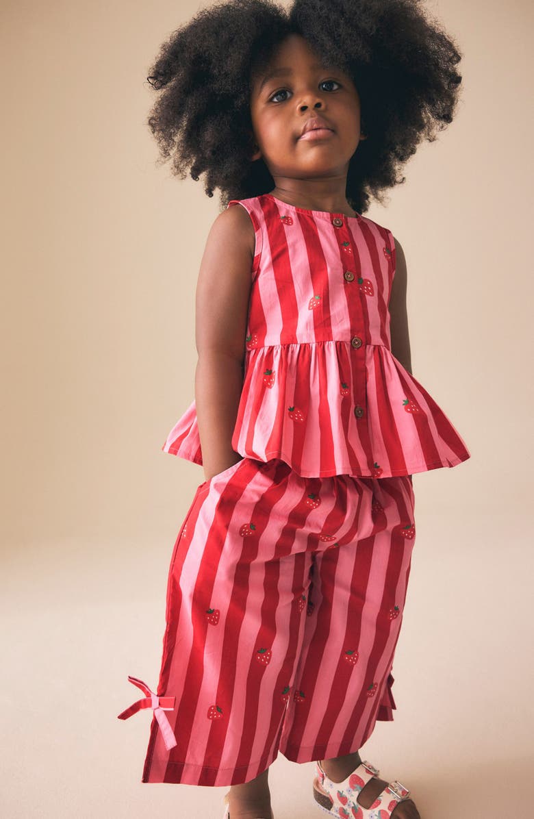 NEXT Kids' Strawberry Stripe Peplum Top & Pants Set, Alternate, color, Pink Multi