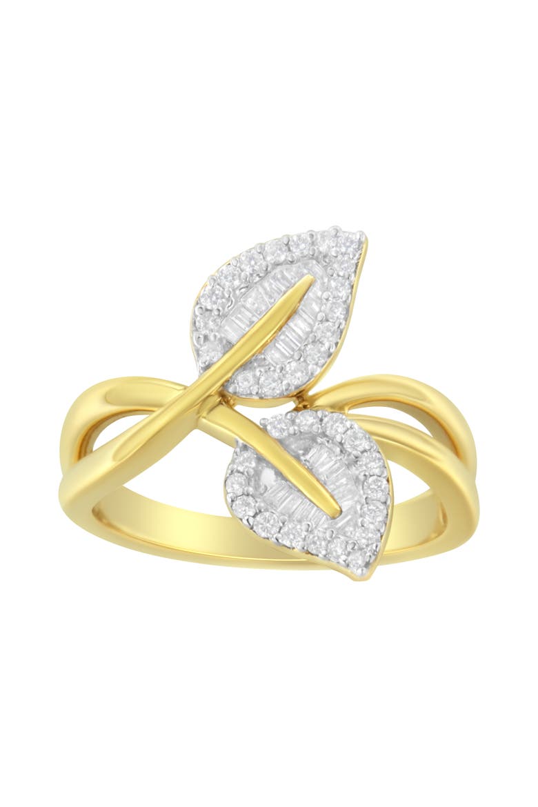 10K Yellow Gold 3/8 Cttw Diamond Leaf Cocktail Ring, Alternate, color, Yellow Gold