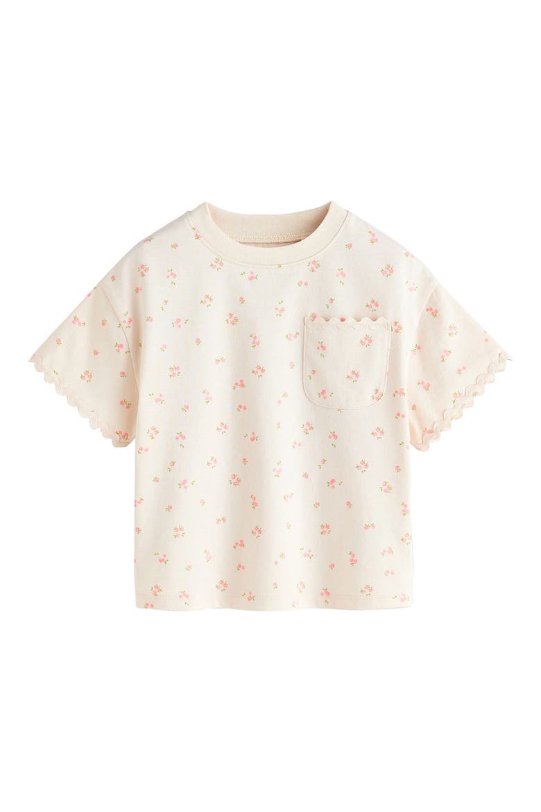 Kids' Ditsy Floral Rickrack Trim Cotton T-Shirt, Main, color, NEUTRAL