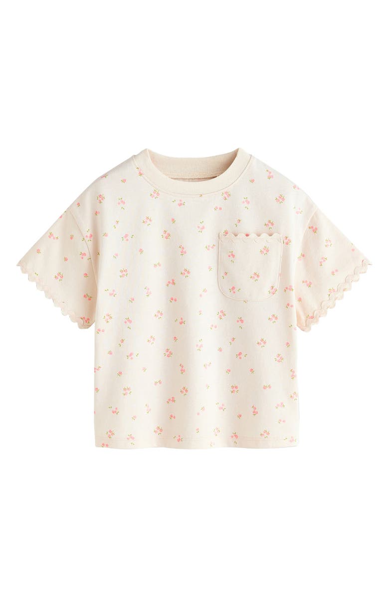 NEXT Kids' Ditsy Floral Rickrack Trim Cotton T-Shirt, Main, color, Neutral