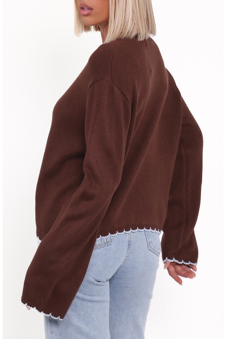 Ruby Scallop Cardigan, Alternate, color, BROWN