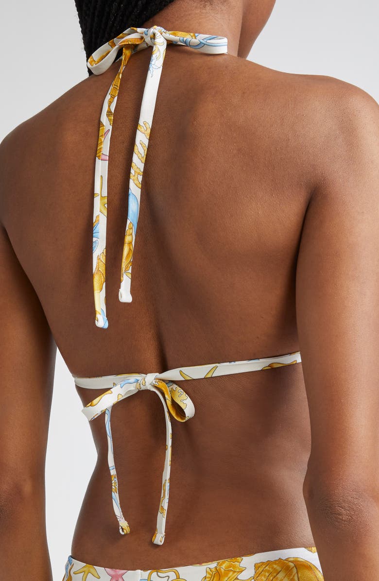 Versace Underwater Barocco Safety Pin Triangle Bikini Top, Alternate, color, Eggshell Multicolor