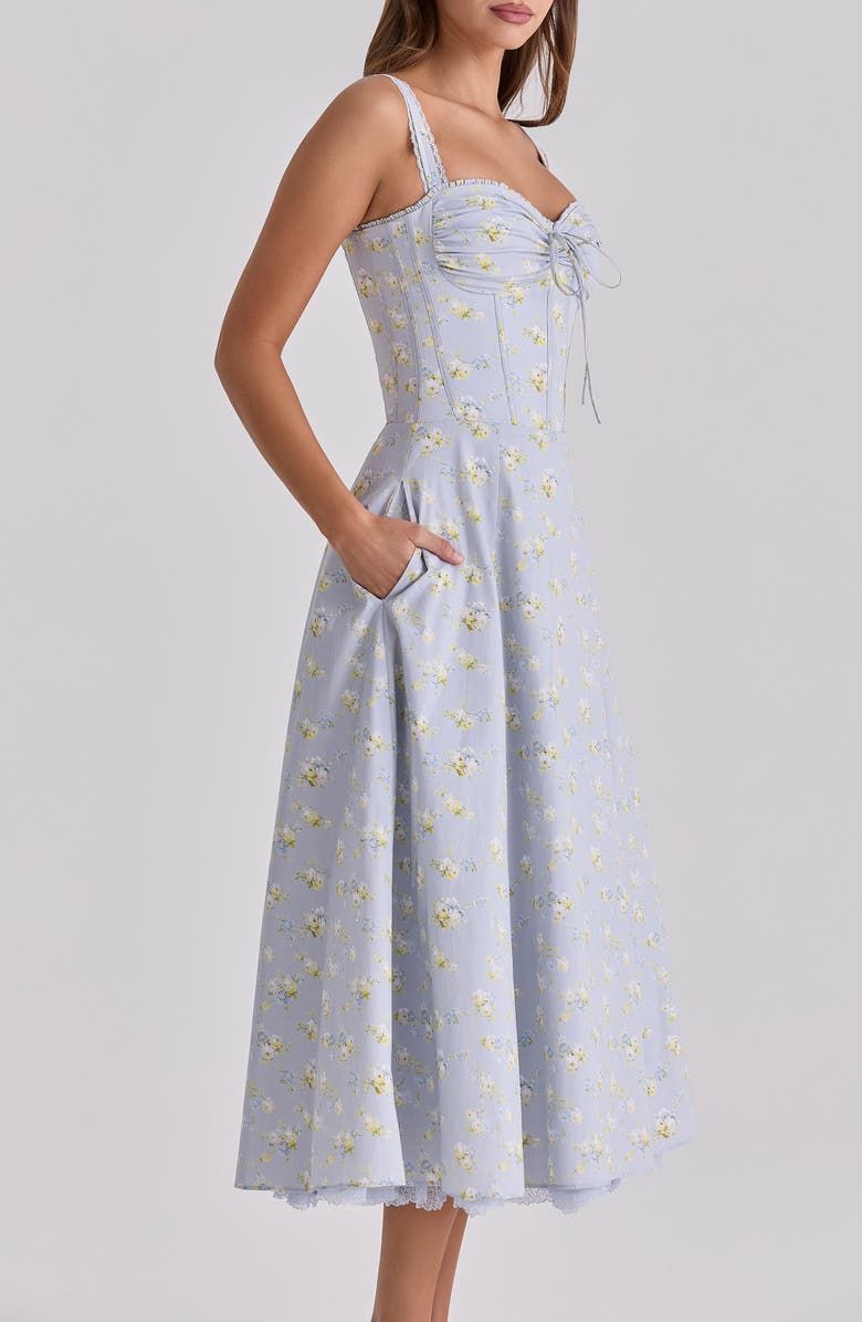 HOUSE OF CB Rosalee Floral Stretch Cotton Petticoat Dress, Alternate, color, Blue Wildflower