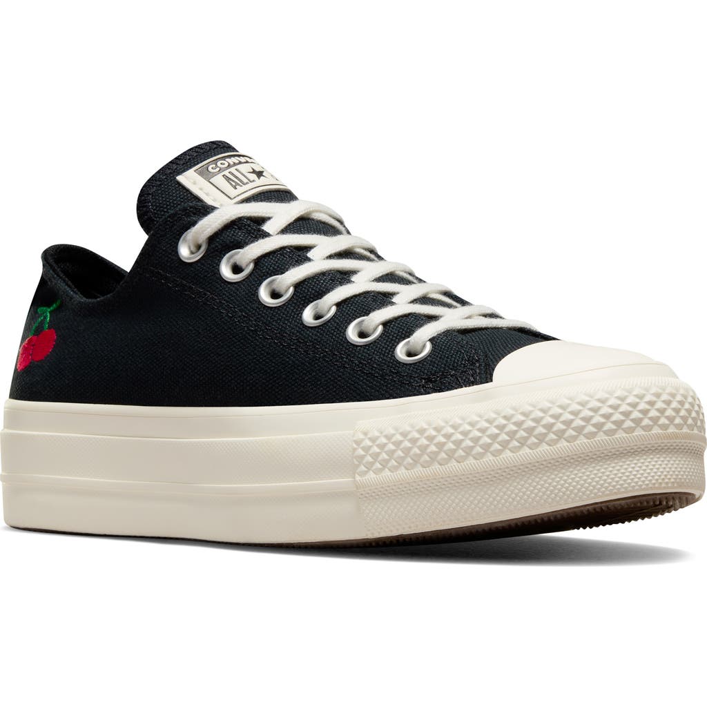 Converse Black Chuck Taylor All Star Lift Platform Cherries Low Top Sneakers