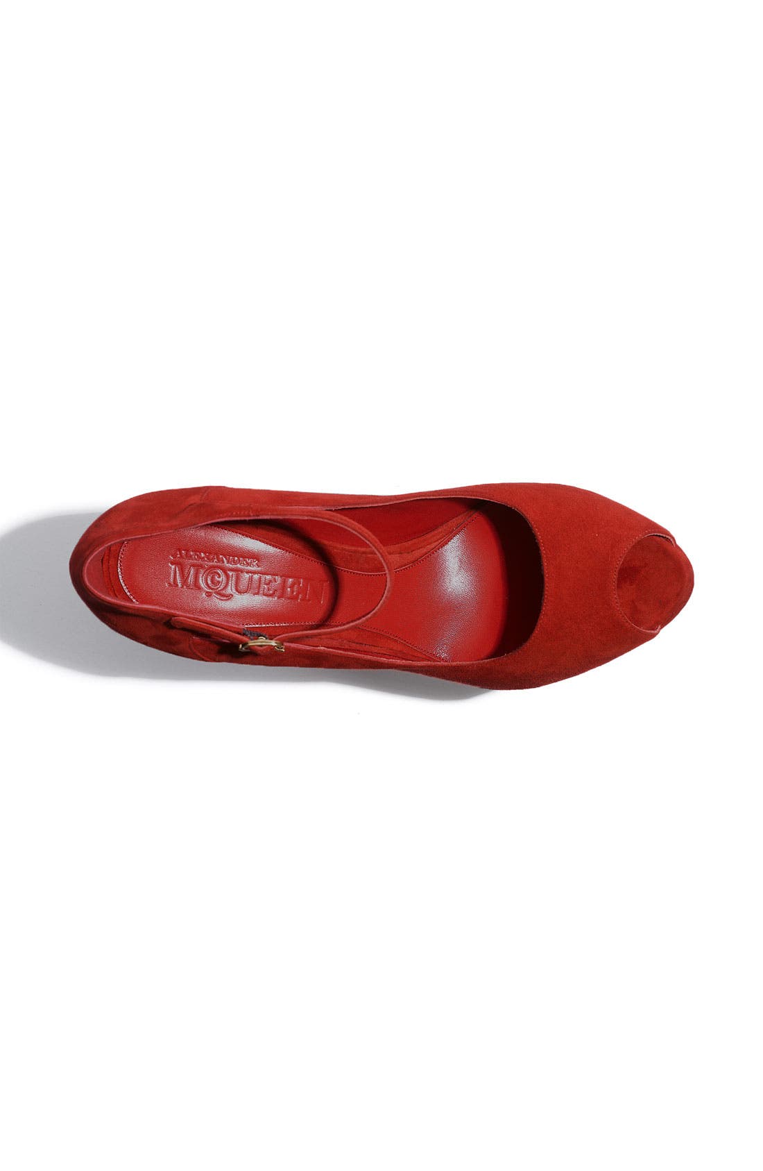 Alexander McQueen Peep Toe Sculpted Wedge Pump, Alternate, color, ROUGE