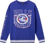 Junk Food Buffalo Bills Oversize Striped Rib Fleece Crewneck Sweatshirt