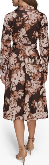 Donna Karan New York Floral Long Sleeve Faux Wrap Midi Dress