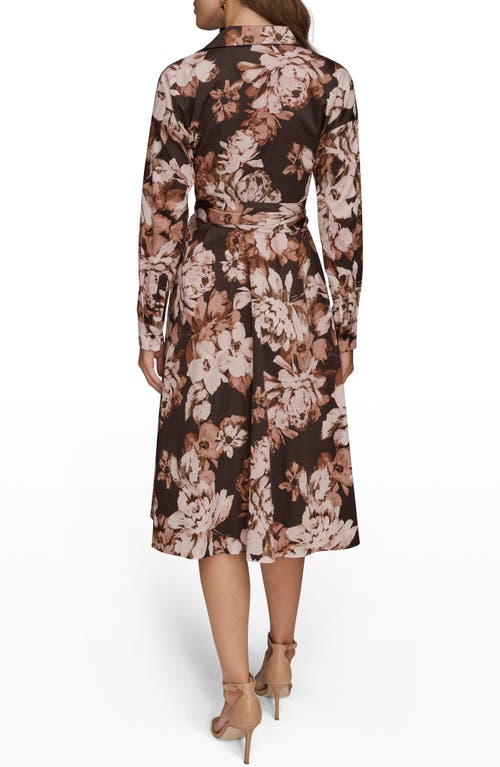 Donna Karan Floral Long Sleeve Faux Wrap Midi Dress In Multi