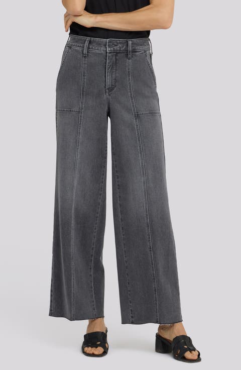 Simone Seamed Raw Hem High Waist Wide Leg Jeans (Dusty Ash)