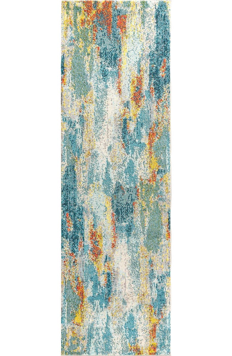JONATHAN Y Contemporary POP Modern Abstract Vintage Waterfall Area Rug, Main, color, Blue/Cream/Yellow