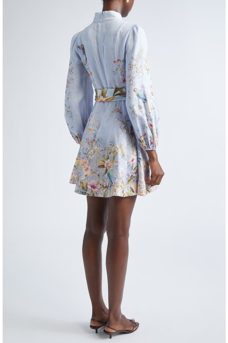 Rebellion Long Sleeve Linen Belted Minidress, Alternate, color, BLUE AVIARY