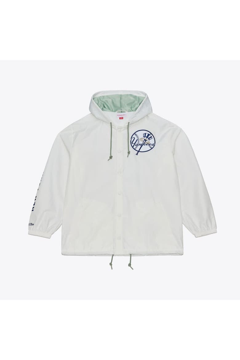 Men's Mitchell & Ness White New York Yankees Yacht Rock Coaches Full-Snap Hooded Windbreaker Jacket, Main, color, White