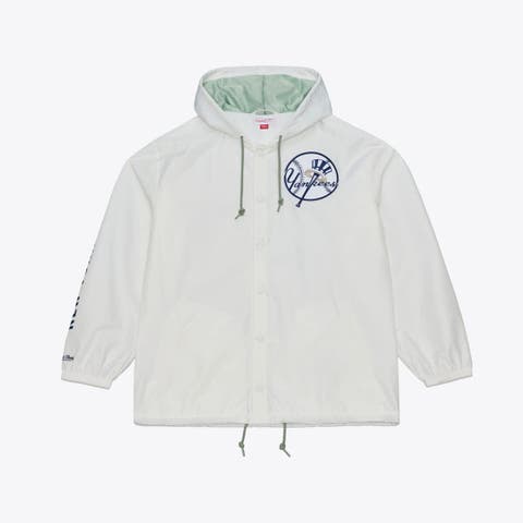 Men's Mitchell & Ness White New York Yankees Yacht Rock Coaches Full-Snap Hooded Windbreaker Jacket