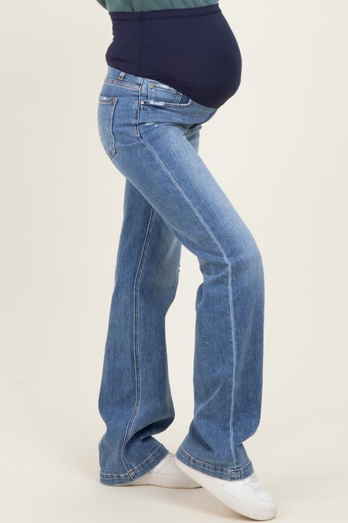 Pinkblush Lightly Distressed Maternity Straight Leg Jeans In Blue