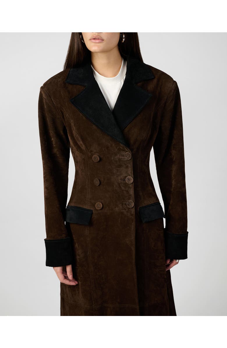 WeWoreWhat Premium Double Breasted Suede Coat, Alternate, color, Chocolte Brw/Bk
