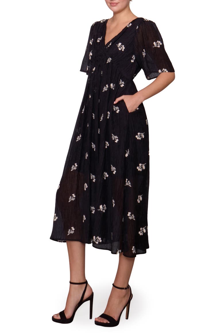 Floral Embroidered Detail Woven Dress, Alternate, color, BLACK FLORAL