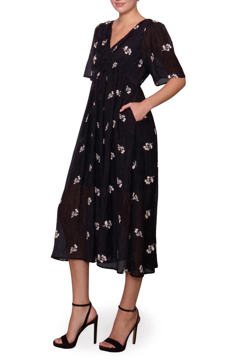 MELLODAY Floral Embroidered Detail Woven Dress, Alternate, color, Black Floral