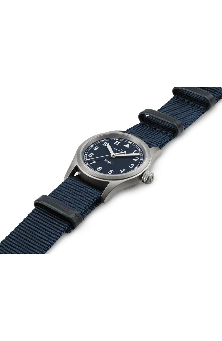 Hamilton Khaki Field NATO Strap Watch, 33mm, Alternate, color, Blue