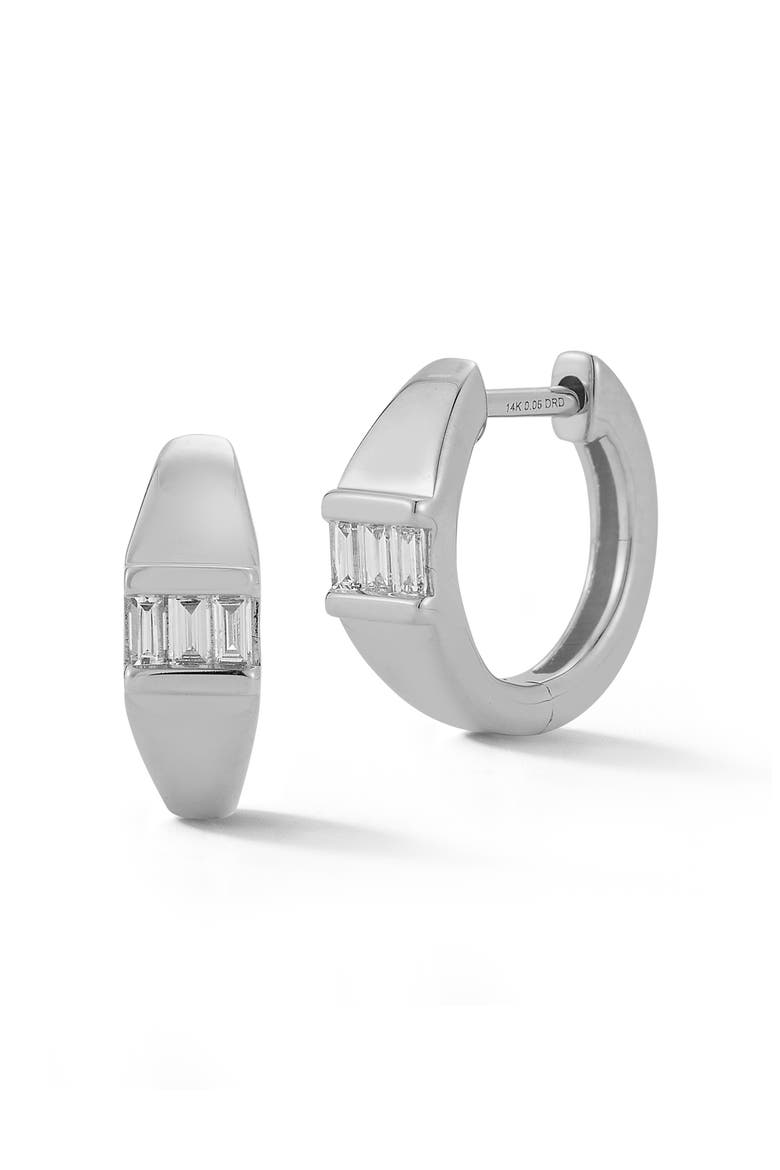 Sadie Pearl Diamond Baguette Center Hoop Earrings, Main, color, WHITE GOLD