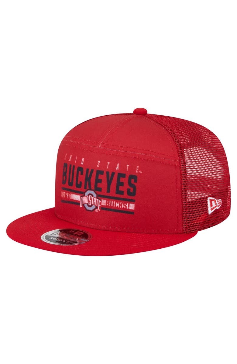 New Era Men's New Era Scarlet Ohio State Buckeyes Split Panel 9FIFTY Snapback Trucker Hat, Main, color, Scarlet