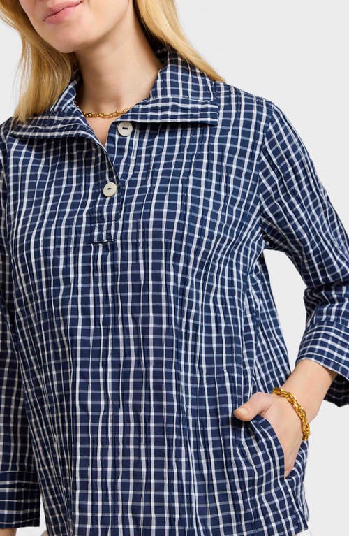 FOXCROFT FOXCROFT SAMMY CHECK CRINKLED COTTON BLEND TOP 
