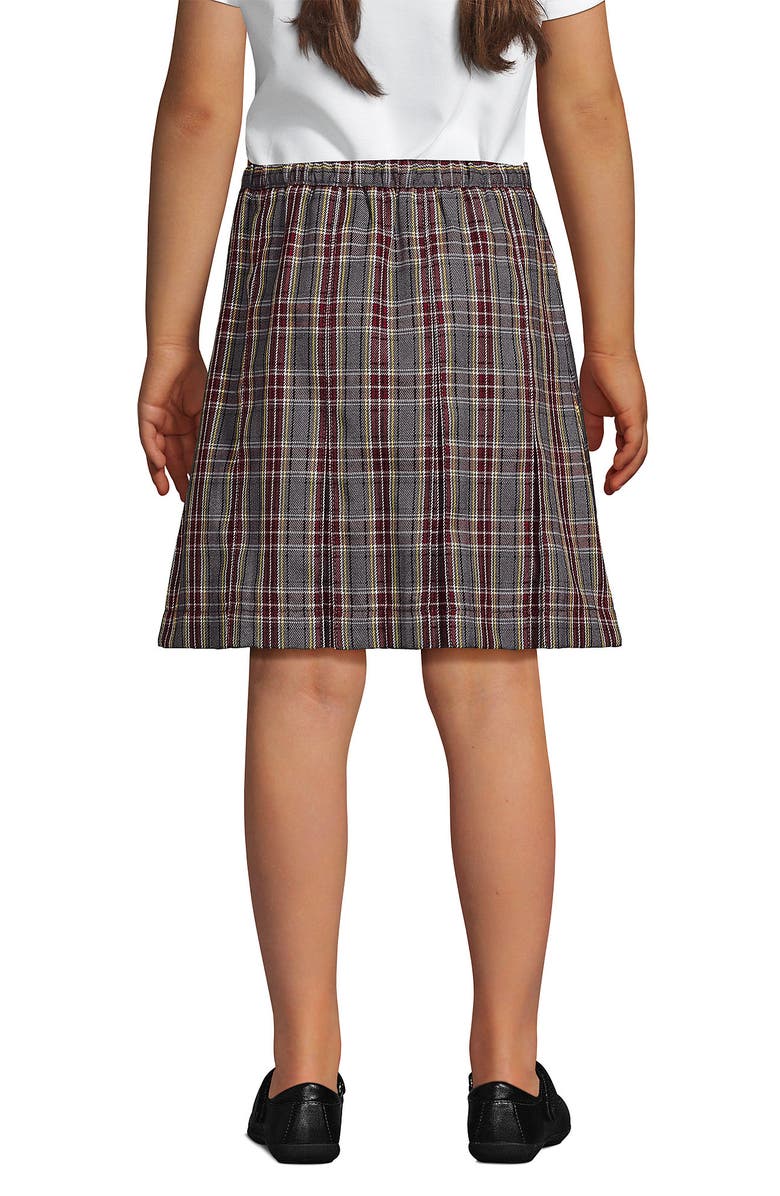 Lands' End School Uniform Girls Plaid Box Pleat Skirt Top of the Knee, Alternate, color, Gray Heather/Maroon Plaid