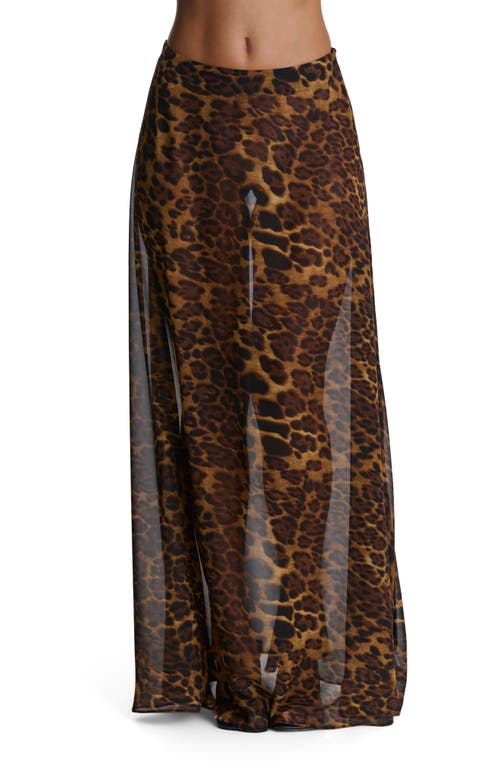Naked Wardrobe Leopard Print Chiffon A-line Maxi Skirt In Brown