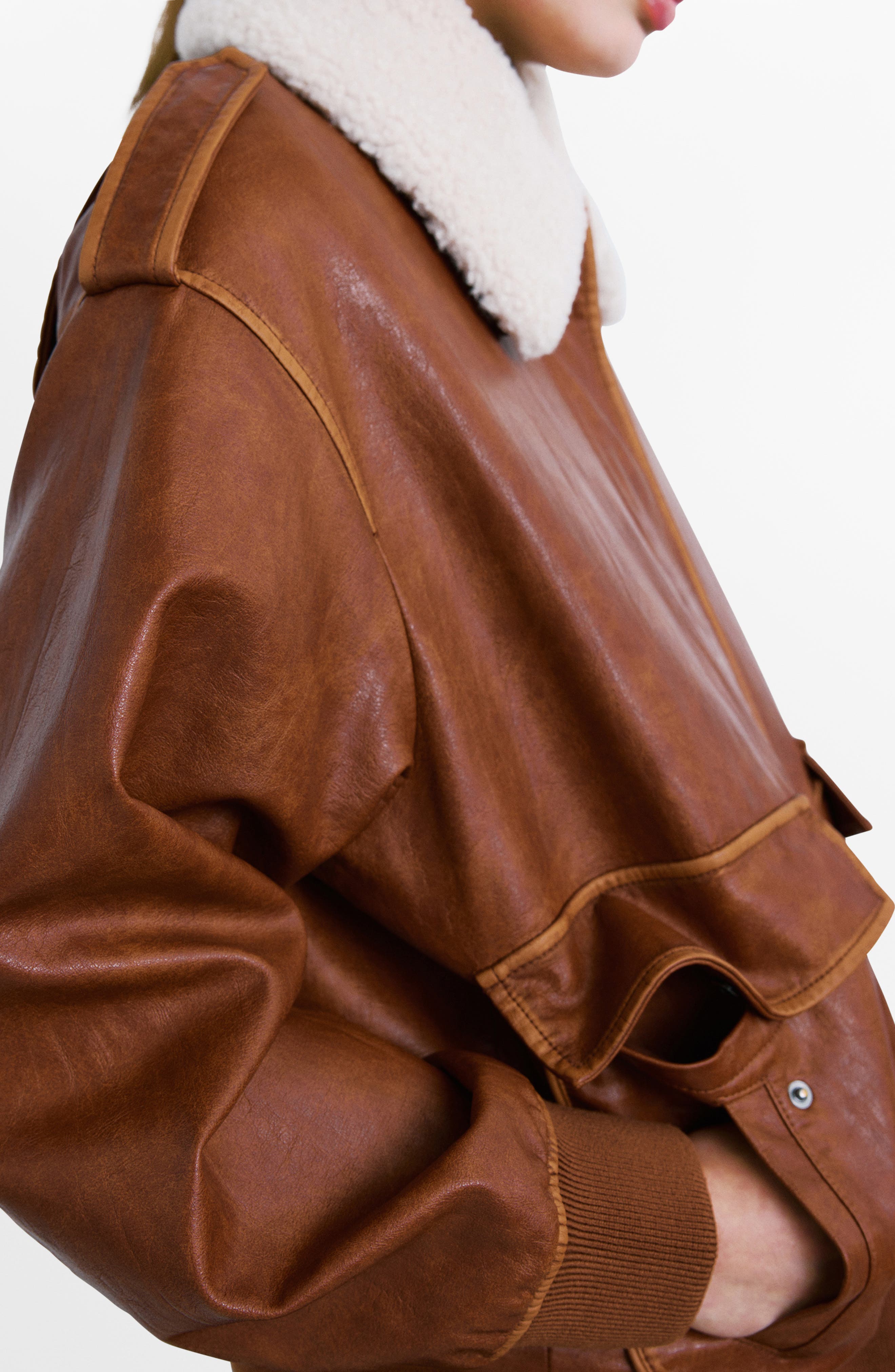 MANGO Faux Leather Jacket with Removable Faux Shearling Collar (Women ...