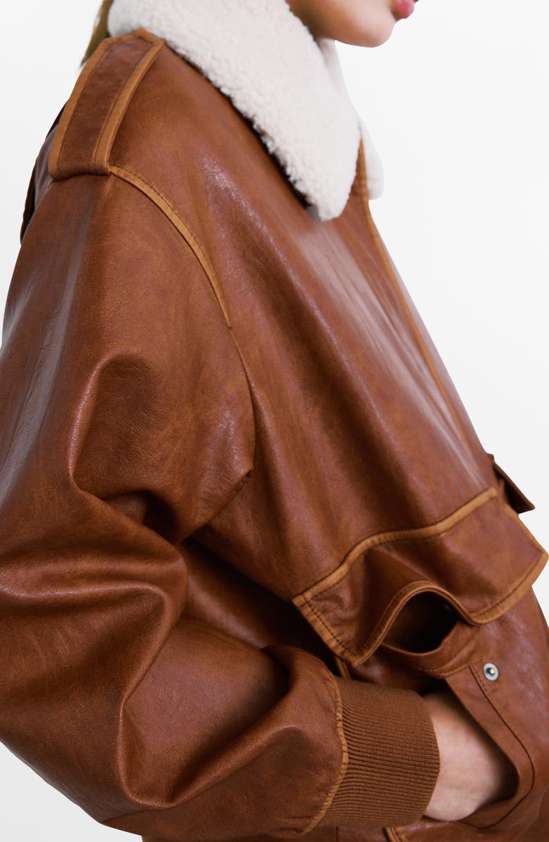 MANGO Faux Leather Jacket with Removable Faux Shearling Collar, Alternate, color, Brown