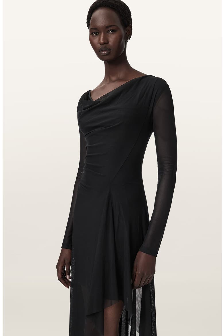 Loria Draped Cowl Neck Handkerchief Hem Dress, Alternate, color, BLACK