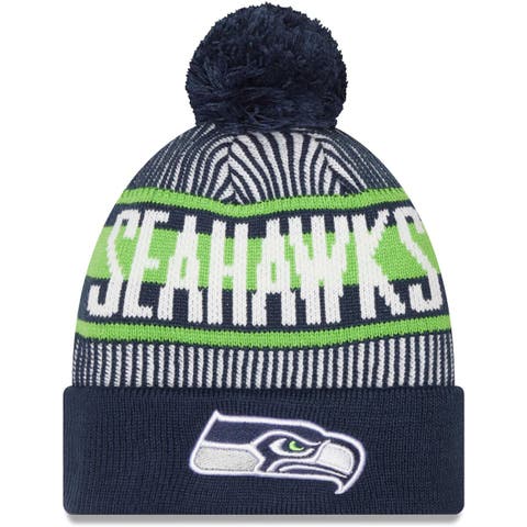 Men's New Era College Navy Seattle Seahawks Striped Cuffed Knit Hat with Pom
