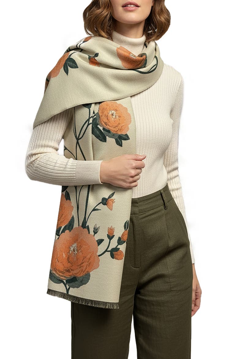 Orange Bloom Reversible Print Scarf, Main, color, IVORY MULTI